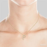 1/20 Ctw Initial 'P' Round Cut Diamond Pendant With Chain in 10K Yellow Gold